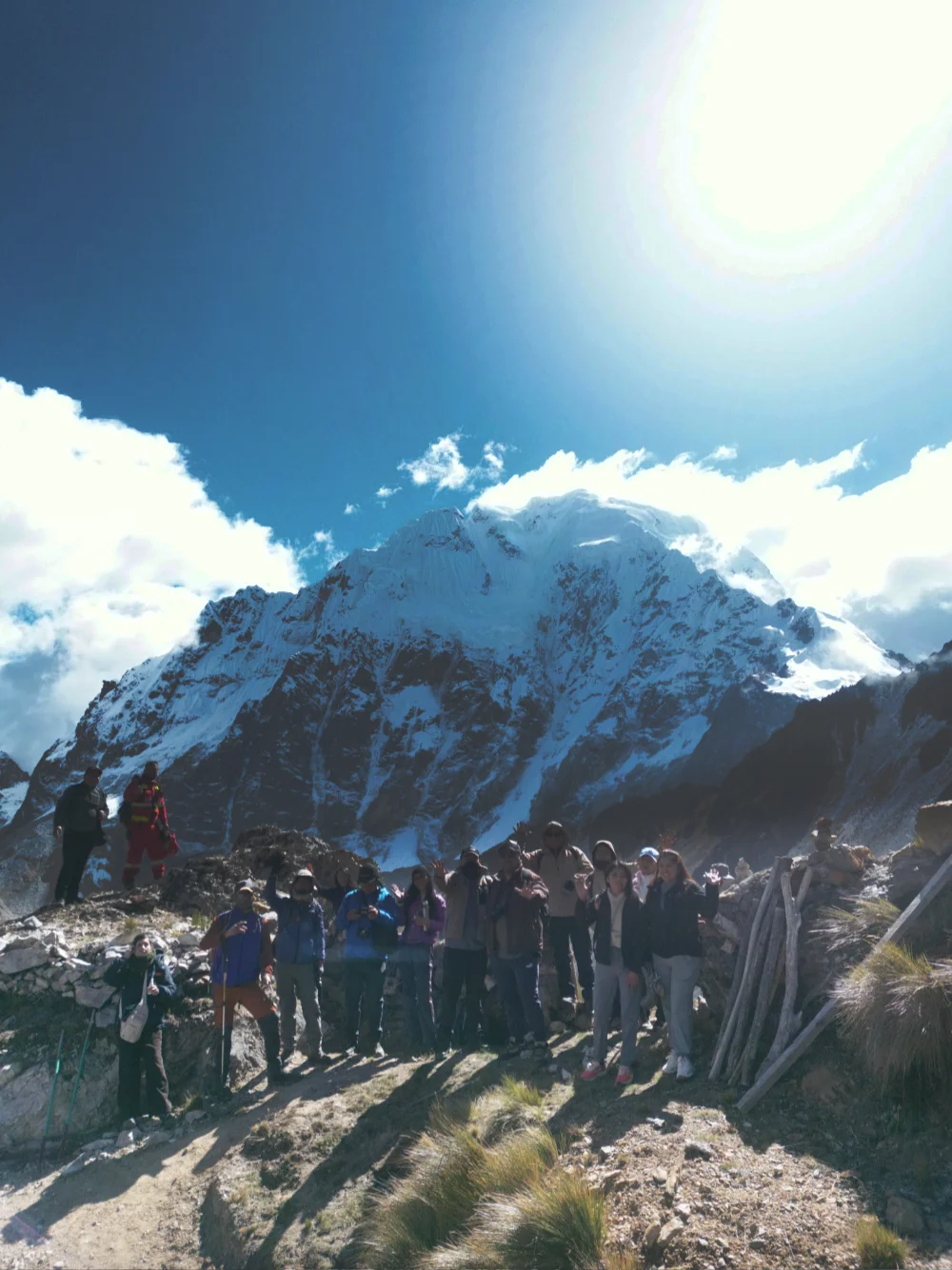 Hikers trekking toward Inkachiriasqa Lake on the Salkañan Route